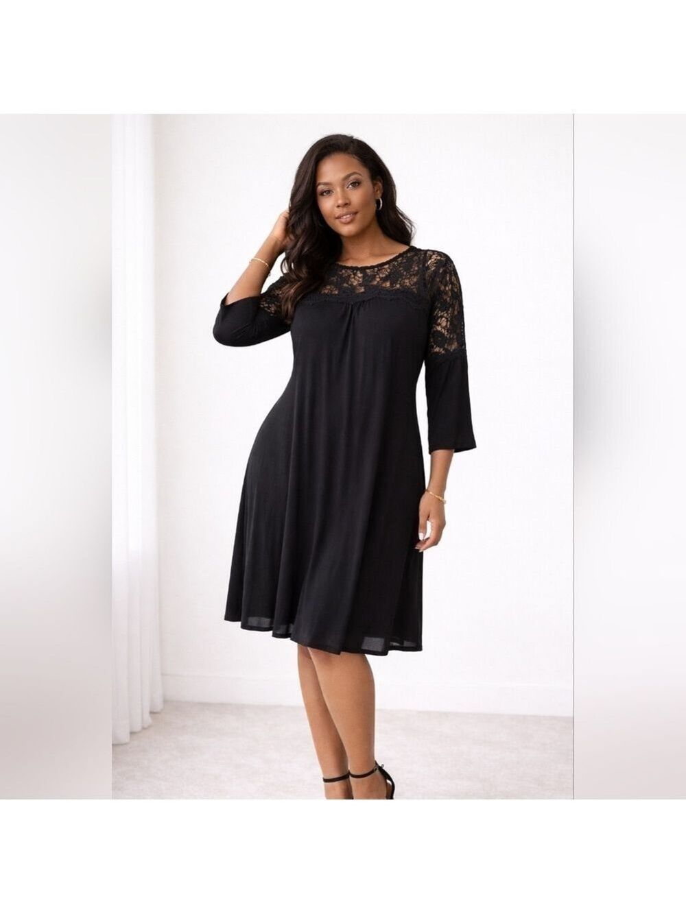 Womens | 🆕️ Nina Leonard Black Midlength Womens Dress with Lace  DJ-1223-1